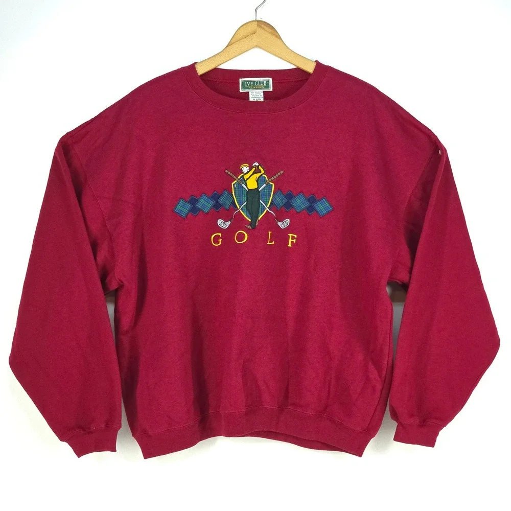 Ivy Club Classics Golf Crewneck‎ Mens XL Maroon 90s Embroidered Retro Throwback